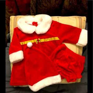 🎈2/$14 Little Miss Clause Baby Girl Santa Dress Hat & Bloomers Velvety soft 0-3m